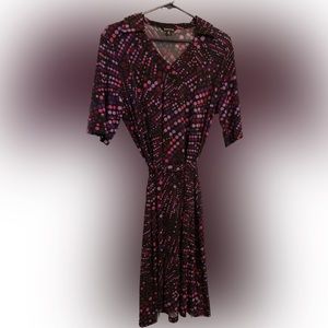 George Black with Purple Dots Belted Dress Large